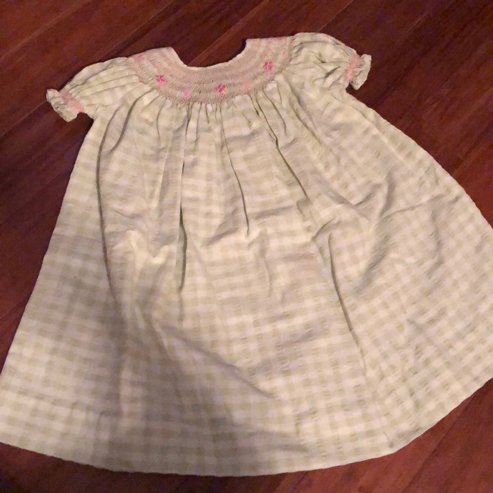 Girls Green Gingham Smock Dress